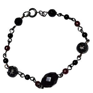 Elegant Black Red Beaded Chain Bracelet Faceted Gemstones Fashion Jewelry Women